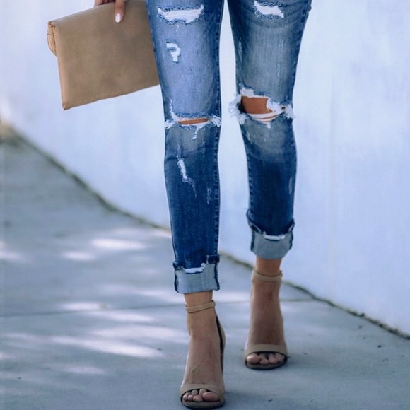 Kancan | Universal Mid Rise Distressed Skinny Jeans Dark Wash - Picture 9 of 14